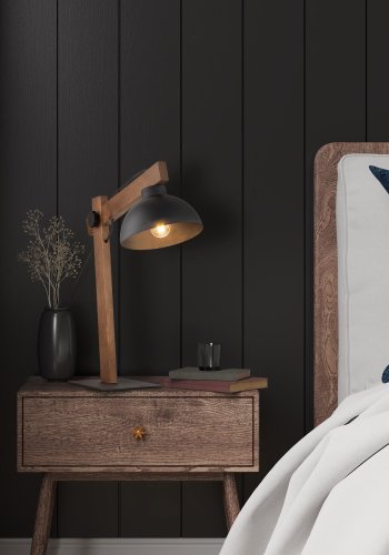 TK Oslo bordlampe - sort metal og valnddefarvet tr