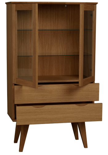 ROWICO Filippa vitrineskab - olieret eg, m. 2 glaslger og 2 skuffer 