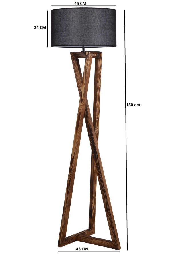 LUMI gulvlampe - svart stoff og brunt grantre