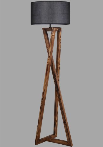 LUMI gulvlampe - svart stoff og brunt grantre