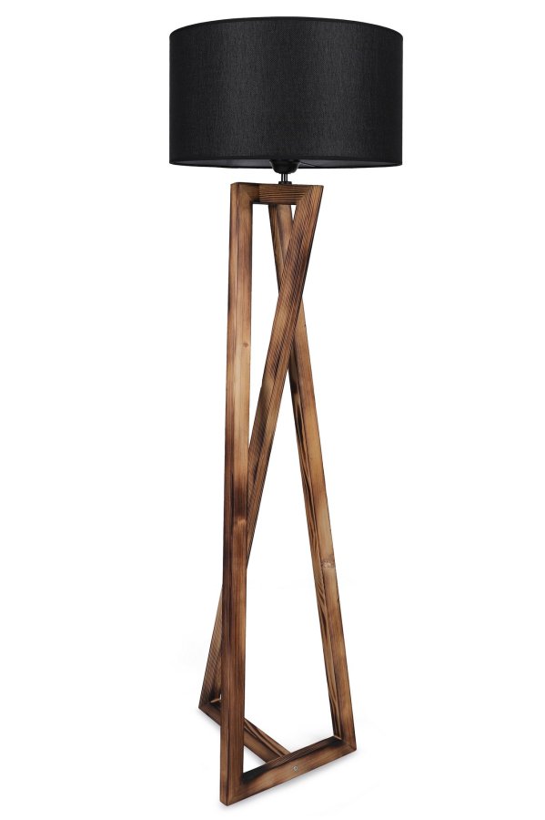 LUMI gulvlampe - svart stoff og brunt grantre