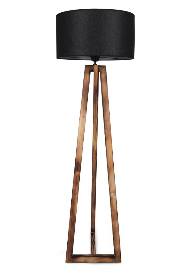 LUMI gulvlampe - svart stoff og brunt grantre