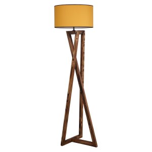 LUMI gulvlampe - gul stof og brun grantr