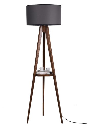 LUMI Sehbal gulvlampe, m. hylle - grtt stoff og valnttfarget tre