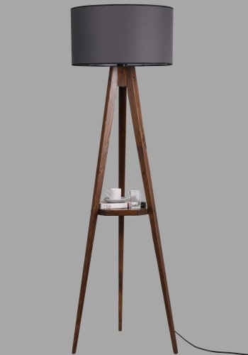 LUMI Sehbal gulvlampe, m. hylle - grtt stoff og valnttfarget tre