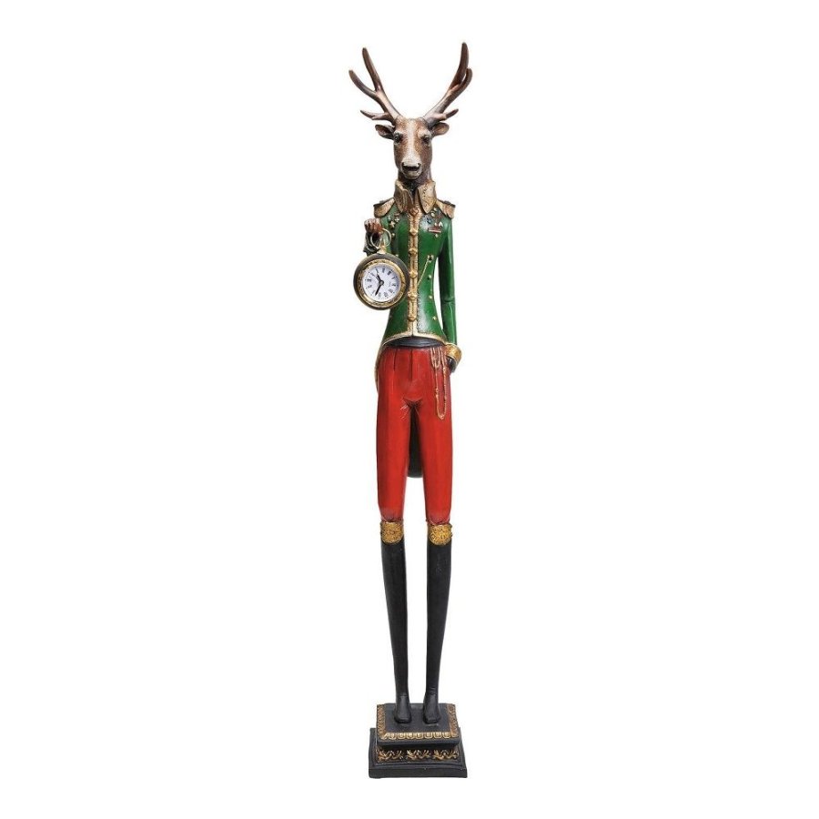 KARE DESIGN Gentleman Deer bordklokke - glass og flerfarget polyresin (H:72)