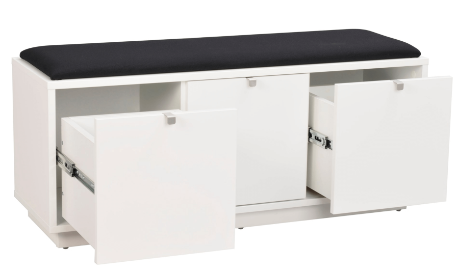 ROWICO Confetti bnk - hvidlakeret tr/sort stofhynde, m. 3 skuffer