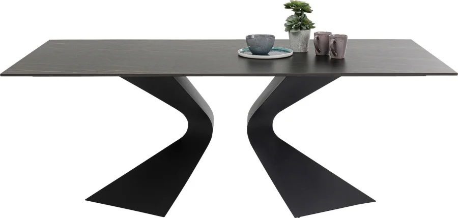 KARE DESIGN Gloria Black Ceramic spisebord, rektangulr - sort mineralmarmor og sort stl (200x100)