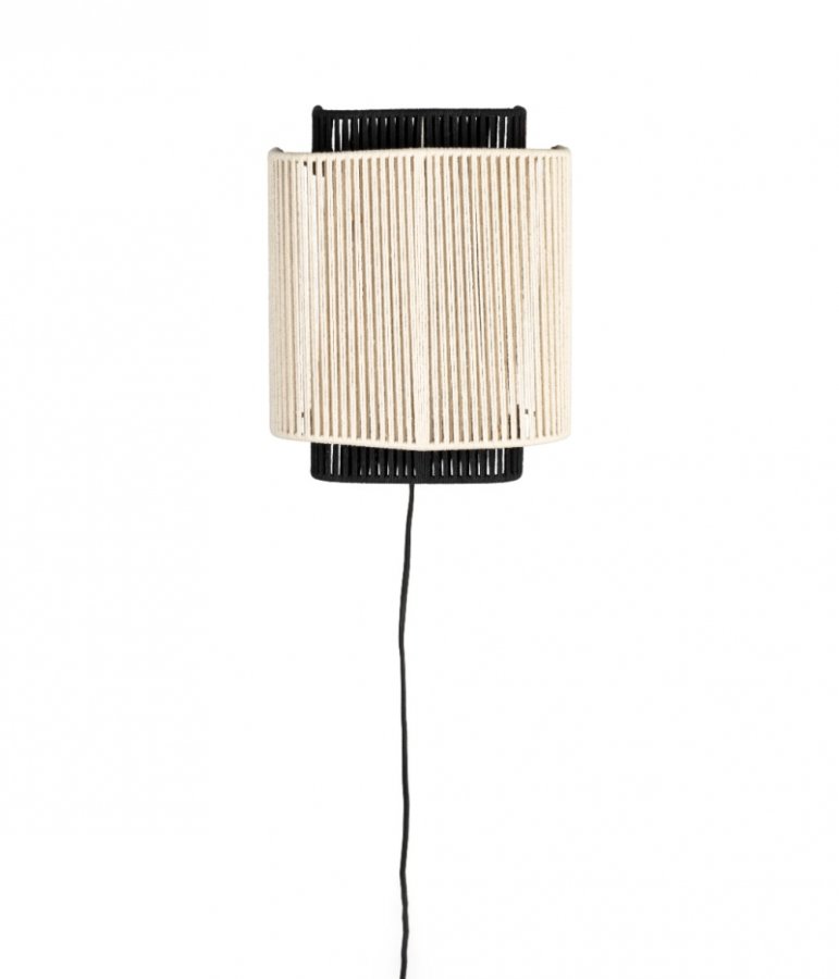 DUTCHBONE Elon Wandleuchte - beige/schwarzes Seil und schwarzes Metall