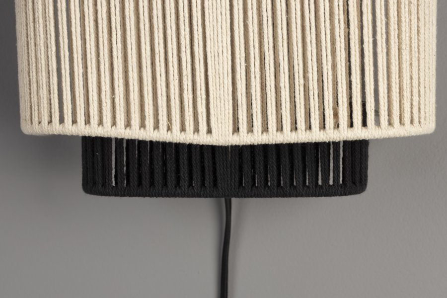 DUTCHBONE Elon Wandleuchte - beige/schwarzes Seil und schwarzes Metall