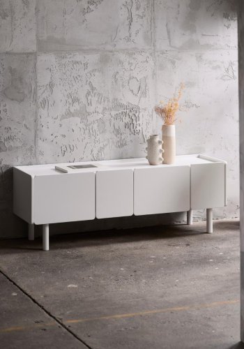 Bera TV-bord, m. 4 l�ger - hvid MDF og jern (160x45)