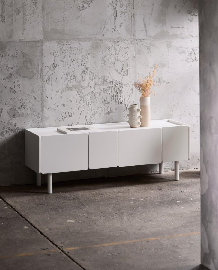 Bera TV-bord, m. 4 l�ger - hvid MDF og jern (160x45)