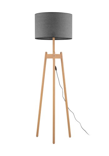 TK Perez gulvlampe - grtt stoff og naturlig tre