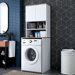 KD101 vaskemaskineskab, m. 2 l�ger og 1 hylde, rektangul�r - valn�d og hvid melamin (65x60)