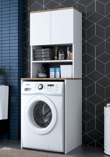 FUNZI LIVING KD101 vaskemaskinskap, m. 2 drer og 1 hylle, rektangulr - valntt og hvit melamin (65x60)