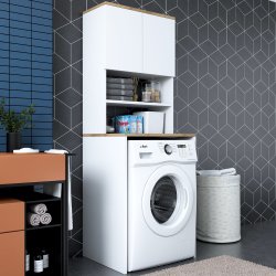 KD101 vaskemaskineskab, m. 2 l�ger og 1 hylde, rektangul�r - valn�d og hvid melamin (65x60)
