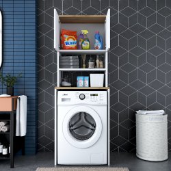KD101 vaskemaskineskab, m. 2 l�ger og 1 hylde, rektangul�r - valn�d og hvid melamin (65x60)