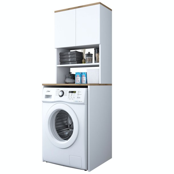 KD101 vaskemaskineskab, m. 2 l�ger og 1 hylde, rektangul�r - valn�d og hvid melamin (65x60)