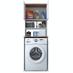 KD101 vaskemaskineskab, m. 2 l�ger og 1 hylde, rektangul�r - valn�d og hvid melamin (65x60)