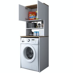 KD101 vaskemaskineskab, m. 2 l�ger og 1 hylde, rektangul�r - valn�d og hvid melamin (65x60)