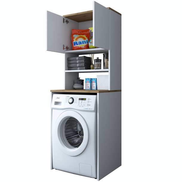 KD101 vaskemaskineskab, m. 2 l�ger og 1 hylde, rektangul�r - valn�d og hvid melamin (65x60)