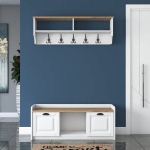 FUNZI LIVING P2 entrést, m. hattehylde og skab - hvid og valndfarvet melamin