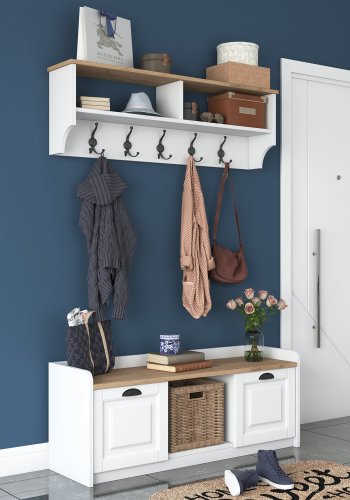 FUNZI LIVING P2 entrésett, med hattehylle og skap - hvit og valnttfarget melamin