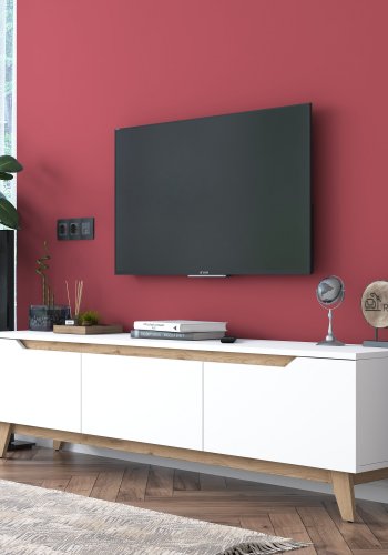 NORDVRK D1 TV-bord, med 3 drer - hvit og valntt melamin (180x35)