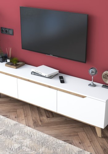 NORDVRK D1 TV-bord, med 3 drer - hvit og valntt melamin (180x35)