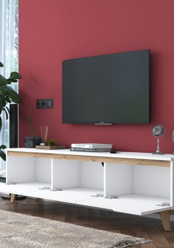 NORDVRK D1 TV-bord, med 3 drer - hvit og valntt melamin (180x35)