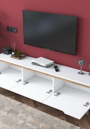 NORDVRK D1 TV-bord, med 3 drer - hvit og valntt melamin (180x35)