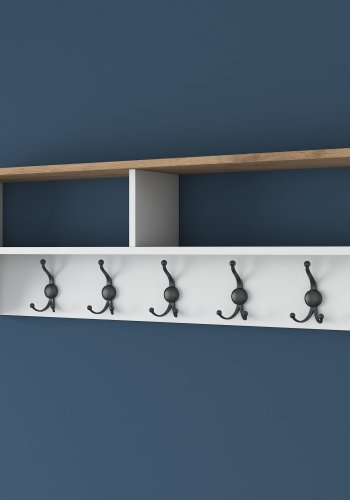 FUNZI LIVING P2 hattehylle, med 5 metallkroker - hvit og brun melamin