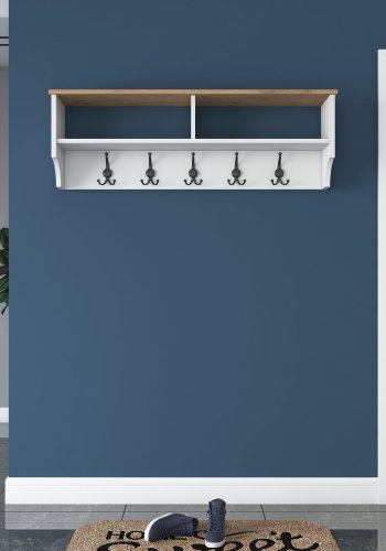 FUNZI LIVING P2 hattehylle, med 5 metallkroker - hvit og brun melamin