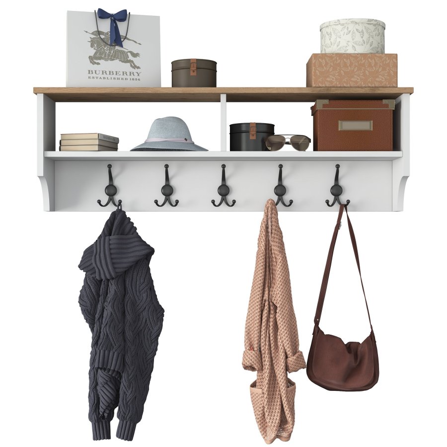 FUNZI LIVING P2 hattehylle, med 5 metallkroker - hvit og brun melamin