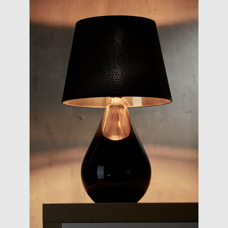 TK Lacrima bordlampe - guld, sort stof og sort glas 