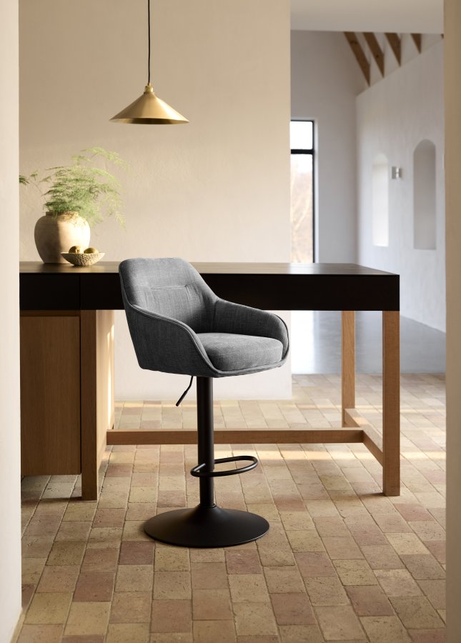 Avola Select Barhocker, mit Rckenlehne, Armlehnen, Fusttze, Trompetenfu  graphitgraues Polyester und schwarzer Stahl