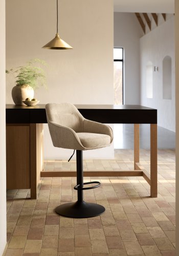 Avola Select Barhocker, mit Rckenlehne, Armlehnen, Fusttze, Trompetenfu  Leinenpolyester und schwarzer Stahl