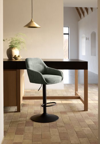 Avola Select Barhocker, mit Rckenlehne, Armlehnen, Fusttze, Trompetenfu  waldgrnes Polyester und schwarzer Stahl