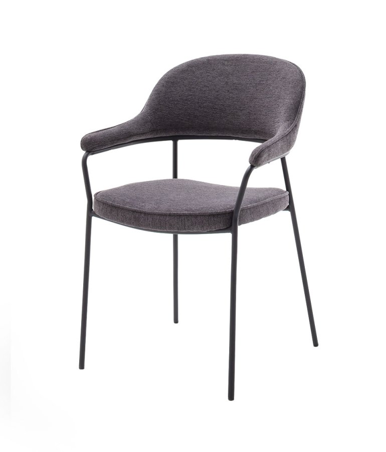 UNIQUE FURNITURE Kindersley spisebordsstol, m. arml�n - m�rkegr� polyester og sort st�l