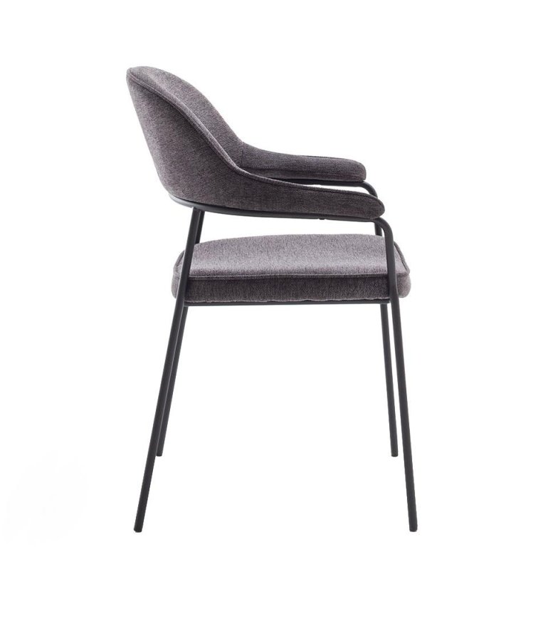 UNIQUE FURNITURE Kindersley spisebordsstol, m. arml�n - m�rkegr� polyester og sort st�l