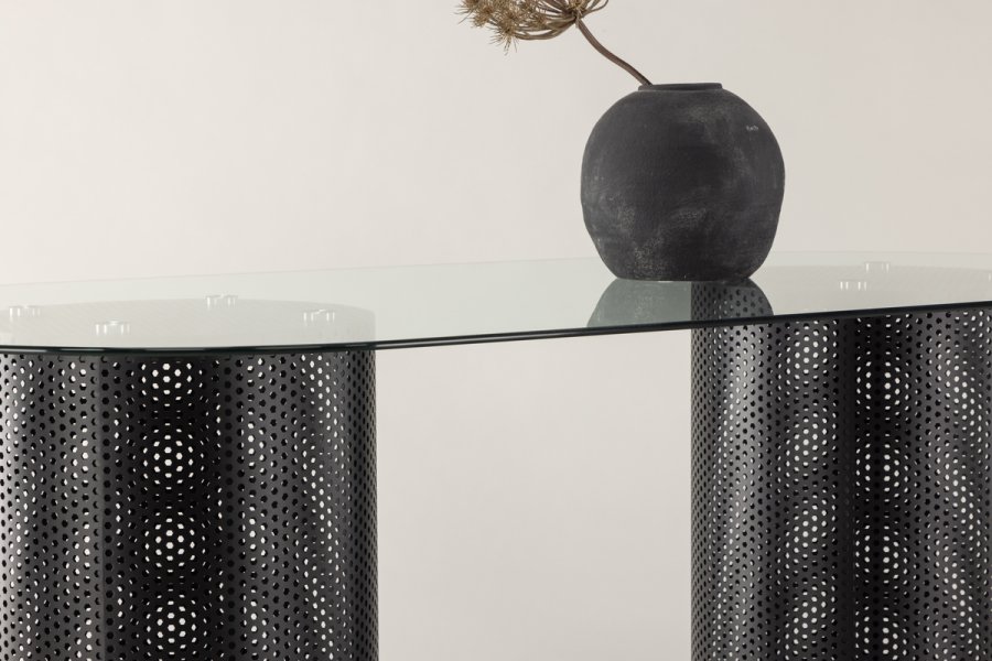 VIND COLLECTION Glasgow x Josefin Lustig spisebord, ovalt - klart glass og sort stl (200x100)