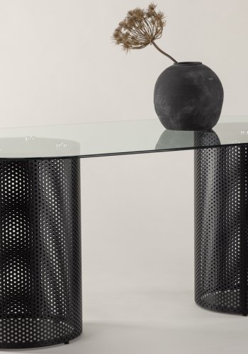 VIND COLLECTION Glasgow x Josefin Lustig spisebord, ovalt - klart glass og sort stl (200x100)