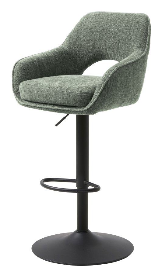 UNIQUE FURNITURE Cowley barstol, m. rygl�n, arml�n og fodst�tte - skovgr�n polyester og sorte ben