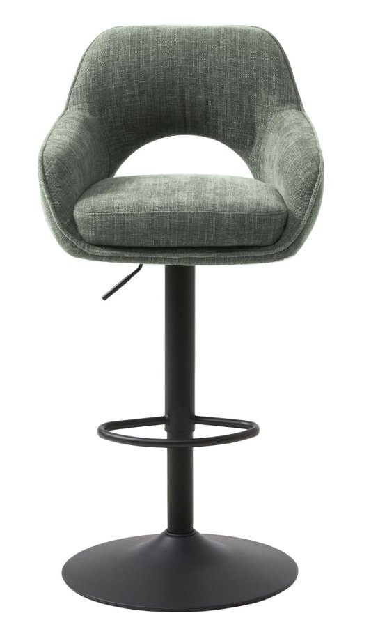 UNIQUE FURNITURE Cowley barstol, m. rygl�n, arml�n og fodst�tte - skovgr�n polyester og sorte ben