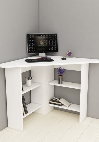 NORDVRK Hjrne skrivebord, m. 4 hyller - hvit melamin (80x80)