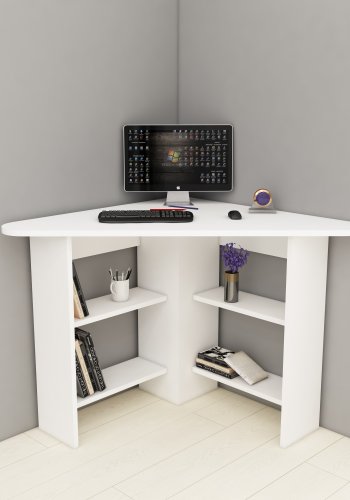 NORDVRK Hjrne skrivebord, m. 4 hyller - hvit melamin (80x80)