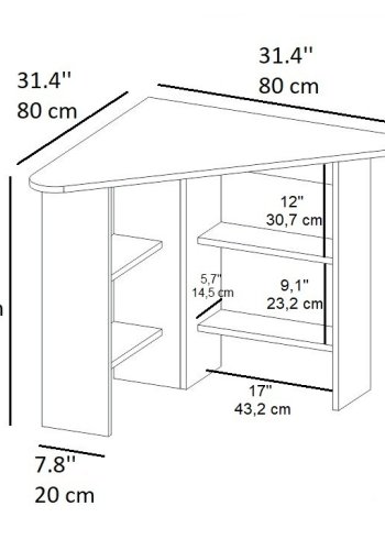 NORDVRK Hjrne skrivebord, m. 4 hyller - hvit melamin (80x80)