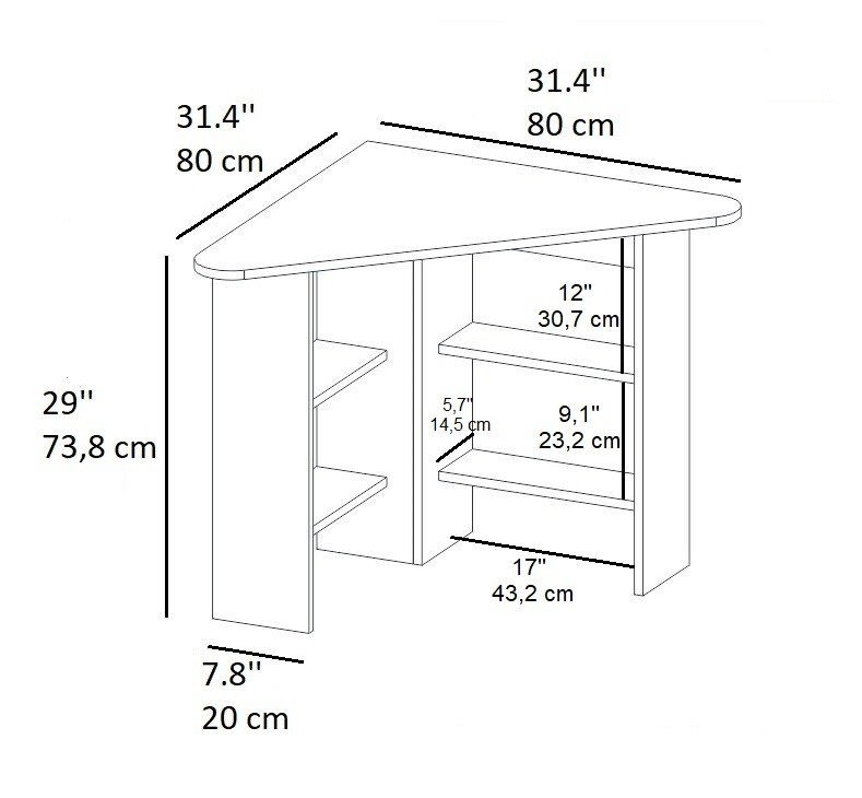 NORDVRK Hjrne skrivebord, m. 4 hyller - hvit melamin (80x80)
