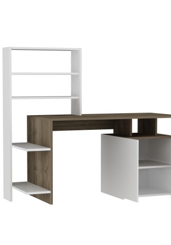 FUNZI LIVING Melis Schreibtisch mit Bücherregal – walnussfarbenes und weißes Melamin (146,3 x 60)