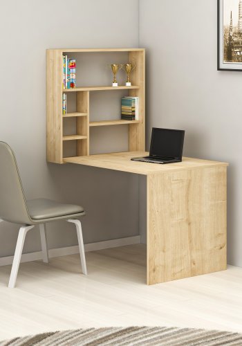 NORDVÄRK Sedir vghngt skrivebord, m. hylder - egefarvet melamin (90x59)